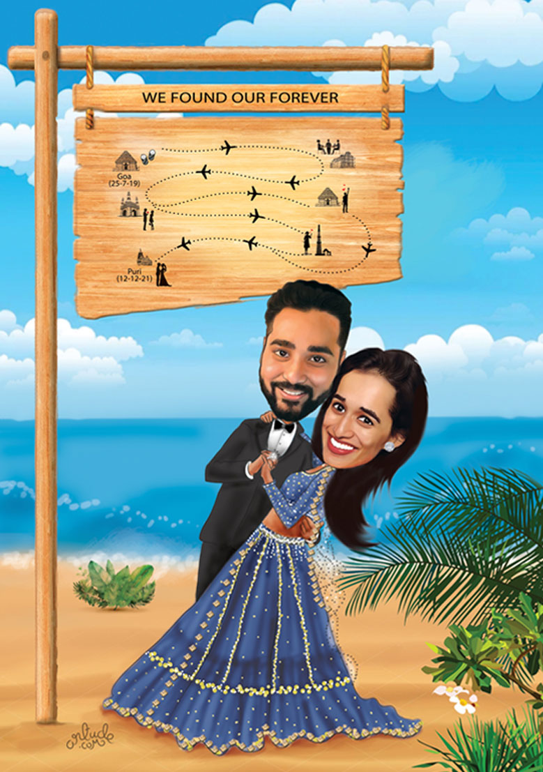 personalized wedding backdrop with caricature 